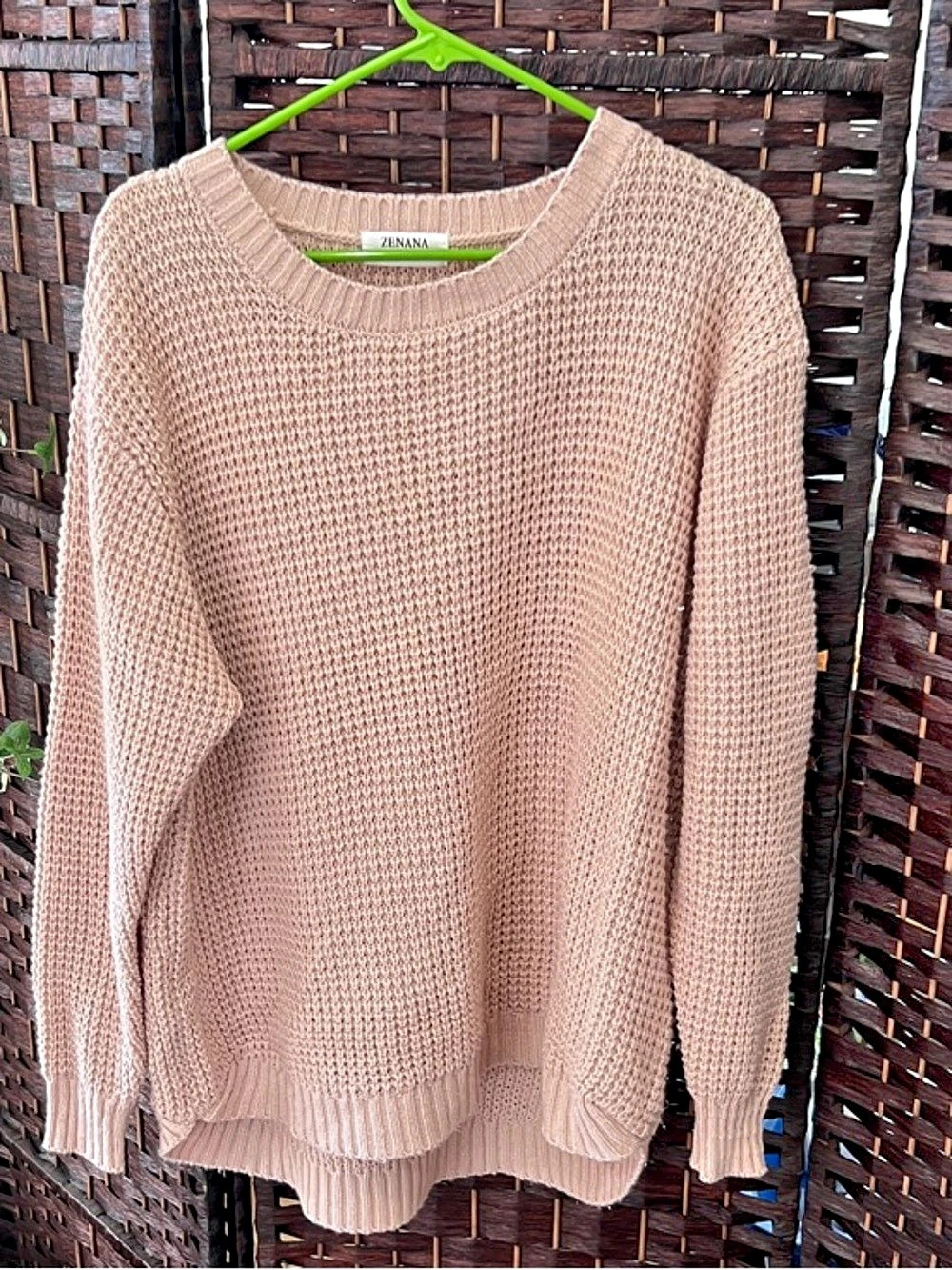 Zenana Crew Neck Knit Sweater in Pink